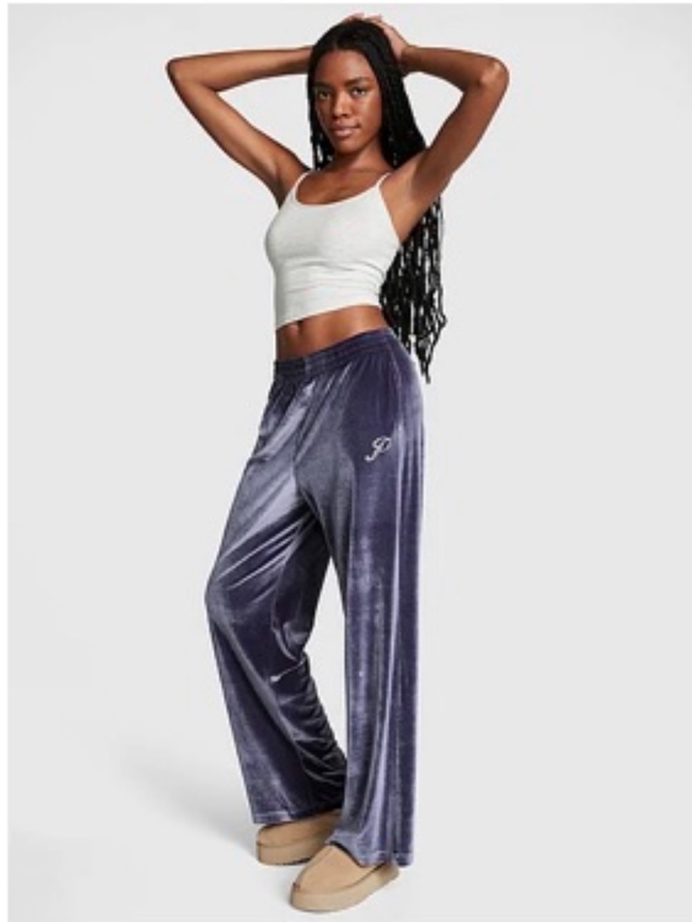 PINK Shine Logo Velour Wide Leg Pants